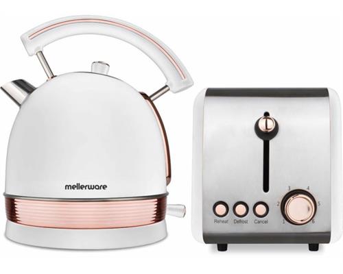 Mellerware Stainless Steel White Toaster And Kettle Combo Set