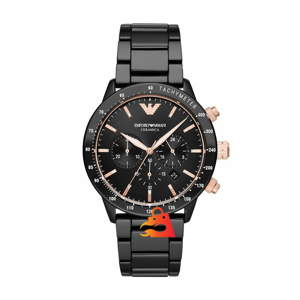 Emporio Armani Men's Mario Black Round Ceramic Watch