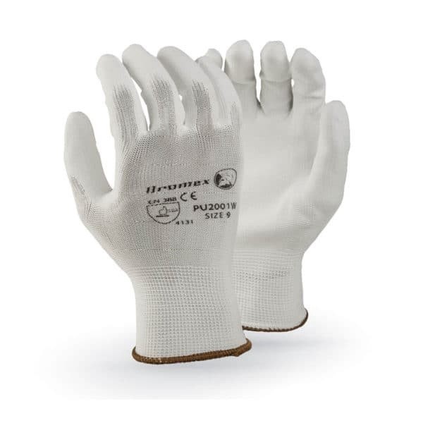 White PU Palm Coated On White Knitted Shell