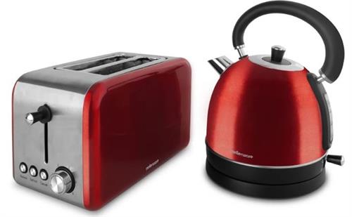 Mellerware Stainless Steel Red Toaster And Kettle Combo Set